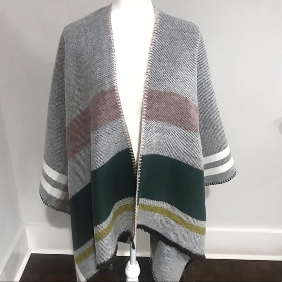 Only 1 Left! Marcus Adler Grey Striped Wrap Ruana - Picture 6 of 8